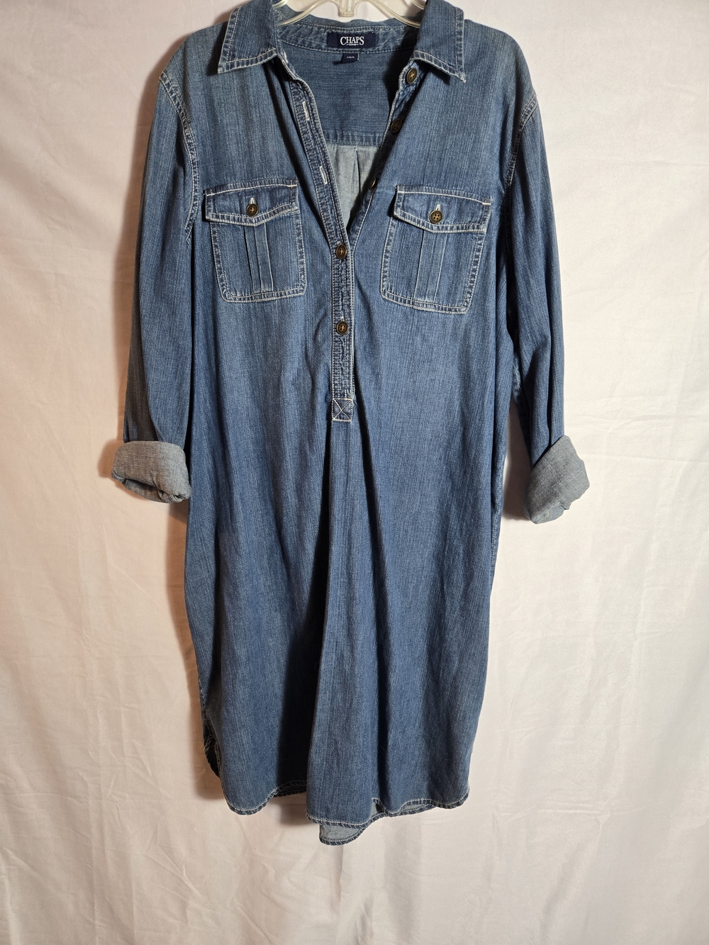 Chaps Denim Shirt Dress in Medium Blue Sz L Denim Comfort Classic Womens